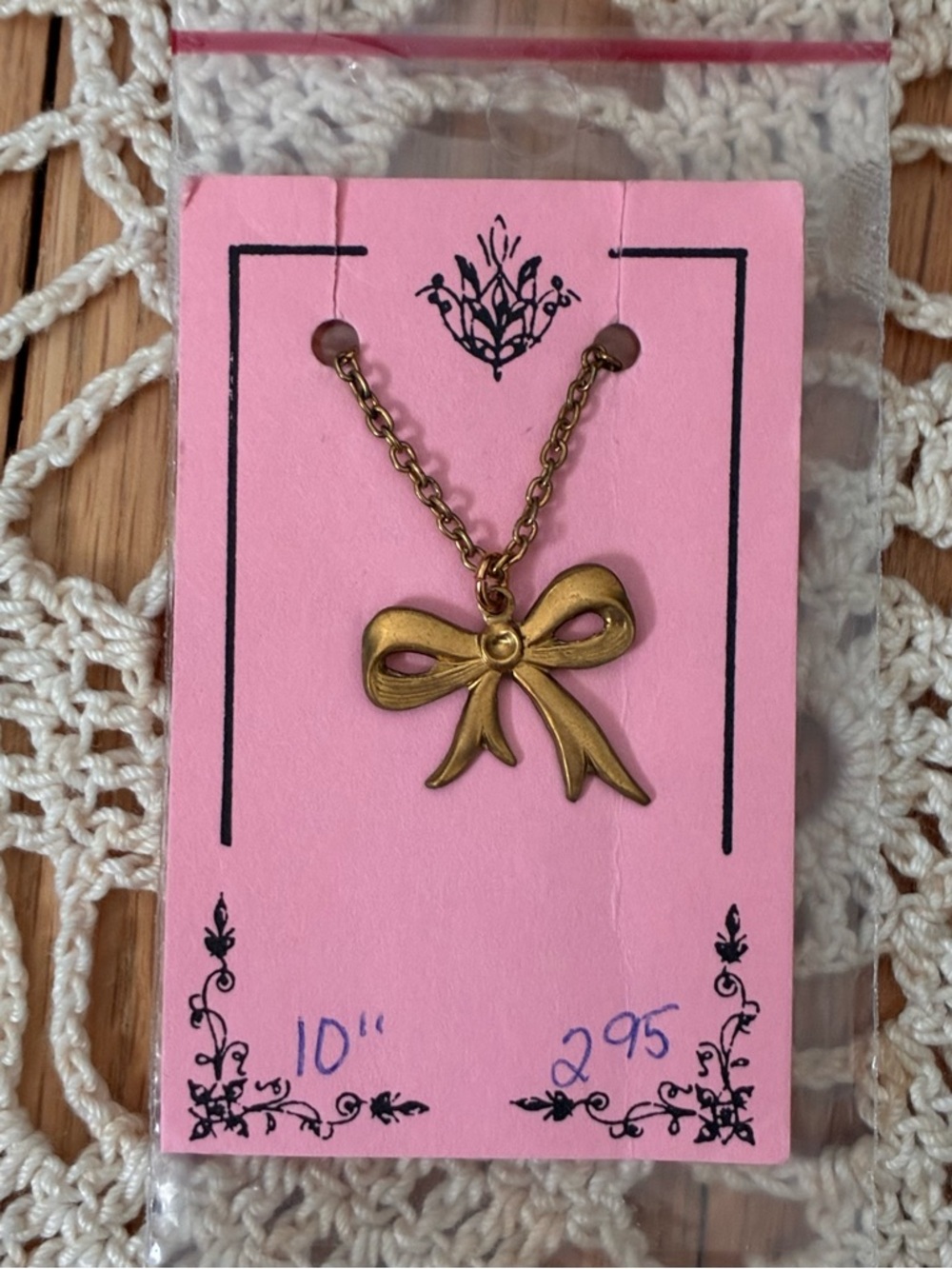 New Vintage Jewelry for Dolls by Kate Webster, Bow Pendant, 1990’s